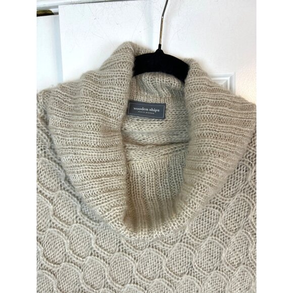 Wooden Ships Women's Lagenlook Beige Cream Mohair Knit Cowl Neck Poncho Shawl - Picture 2 of 7